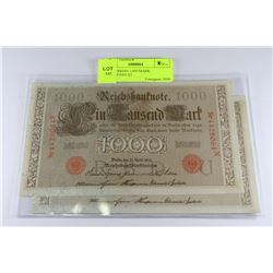 1910 GERMAN 1,000 MARK BANKNOTES X2
