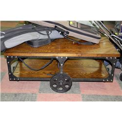 NEW RAILROAD STYLE WOOD AND METAL COFFEE TABLE