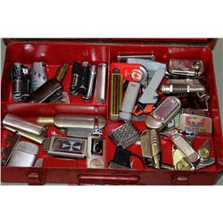 TIN BOX WITH A LOT OF 40 COLLECTIBLE LIGHTERS