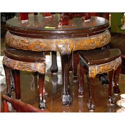 ORIENTAL TABLE & 4 STOOLS