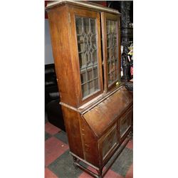 ANTIQUE OAK WRITING DESK WITH HUTCH
