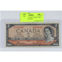 SCARCE 1954 "DEVIL'S FACE" TWO DOLLAR BANKNOTE
