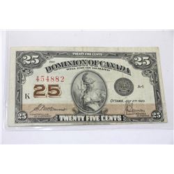 1923 CANADIAN 25 CENT SHINPLASTER