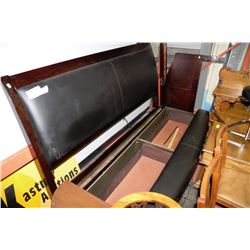 KING SIZE WOOD AND LEATHERETTE BEDFRAME WITH STORE