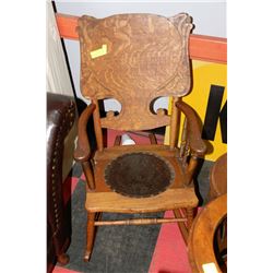 1920'S ANTIQUE ROCKING CHAIR WITH LEATHER SEAT