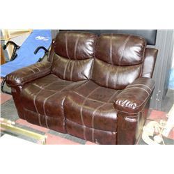 CHOCOLATE BROWN LEATHER RECLINING LOVE SEAT
