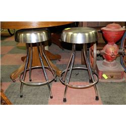 PAIR OF STAINLESS STEEL SHOP STOOLS