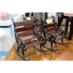 SET OF 3 WOOD AND CAST IRON MINI ROCKING CHAIRS