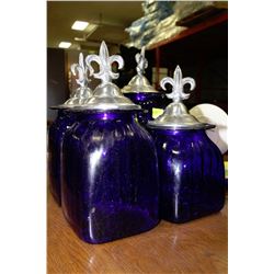 ESTATE 4 PC BLUE GLASS CANISTER SET