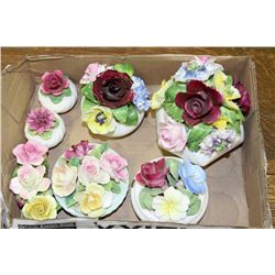 BOX OF ESTATE BONE CHINA FLOWER ORNAMENTS