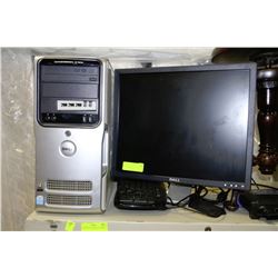 DELL COMPUTER TOWER WITH MONITOR AND KEYBOARD