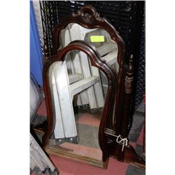 2 VARIOUS ESTATE VINTAGE WOOD DRESSER MIRRORS