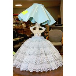 BLUE RETRO LADY LAMP WITH FULL LACED SKIRT