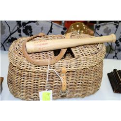 VINTAGE FISHING CREEL  AND BILLY CLUB