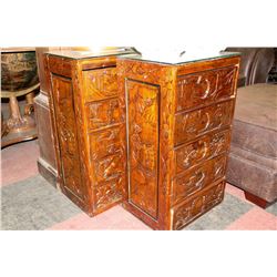 CARVED 5 DRAWER END TABLE X2