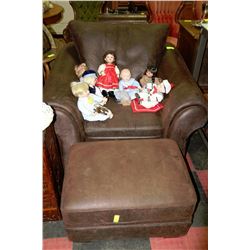 BROWN FABRIC SOFA CHAIR WITH OTTOMAN