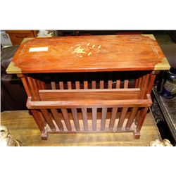 ESTATE WOOD MAGAZINE RACK WITH BRASS ACCENTS