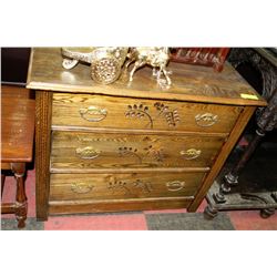 ESTATE WOOD CARVED 3 DRAWER DRESSER