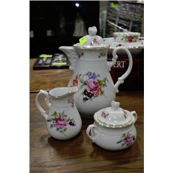 MEISSEN ROSE BONE CHINA TEAPOT WITH CREAM AND
