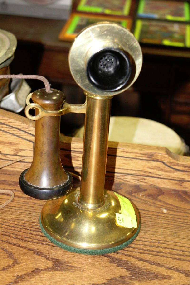 1904 ANTIQUE BRASS CANDLESTICK PHONE