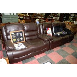 NEW BROWN LEATHER RECLINING SOFA AND LOVE SEAT