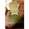 Image 1 : ESTATE WOOD CARVED GREEN FABRIC PARLOUR CHAIR