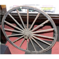 VINTAGE WOOD AND METAL WAGON WHEEL