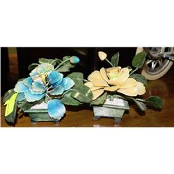 ESTATE SET OF 2 STONE FLOWER ORNAMENTS