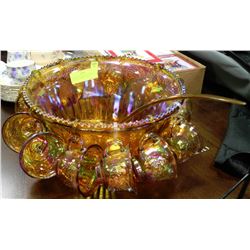 CARNIVAL GLASS PUNCH BOWL COMPETE SET INCLUDING
