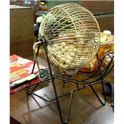 VINTAGE BINGO CAGE WITH WOODEN BALLS