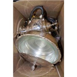 ESTATE BOX OF SILVERPLATED SERVING TRAYS, TEA