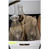 Image 1 : BOX OF 3 COAL OIL MOLDED GLASS LAMPS