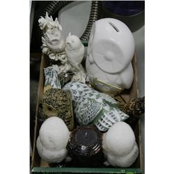 FLAT OF OWL COLLECTIBLES INCLUDING 2 OWL CANDLE,