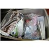 Image 1 : GREY TOTE OF MISC ITEMS -BLANKETS AND SCARFS