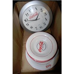 BOX OF COCA COLA PLATES AND CLOCK