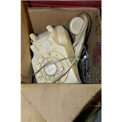 2 BOXES WITH NAILS AND A  DIAL UP PHONE