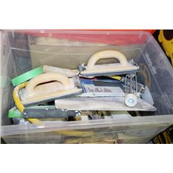 BIN OF PLASTERING & DRY WALL TOOLS