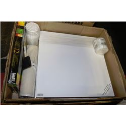 BOX OF ARTIST ACCESSORIES INCLUDING ACRYLIC SET &