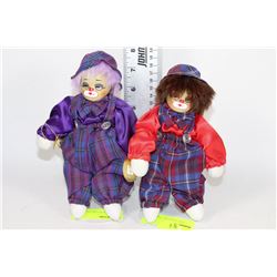 PAIR OF SMALL CLOWN DOLL ORNAMENTS