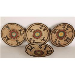 Collection of 4 Ethnic Figural Basketry Trays