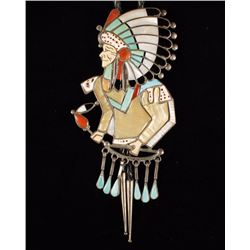 Zuni Inlaid Indian Chief Bolo Tie