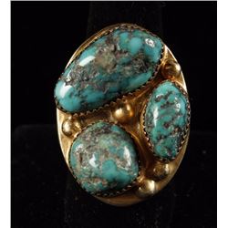 Large Navajo Man's 3 Stone Turquoise Ring