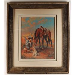 Fine Art Print of Cowboy & Horse