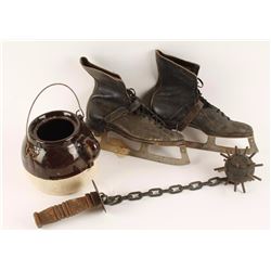 Pair of Vintage Ice Skates & Vintage Ball & Chain