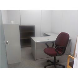 OFFICE LOT INCL. "L" SHAPE DESK,BOOK CASE, 4DR LATERAL FILE CABINET & OFFICE CHAIR