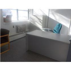 OFFICE LOT INCL. DESK, OFFICE CHAIR, 4DR LATERAL FILE CABINET, SM. 3DR FILE CABINET, ROUND TABL