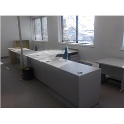 JL GREY OFFICE FURNITURE, BOOK SHELF AND 2 CHAIRS