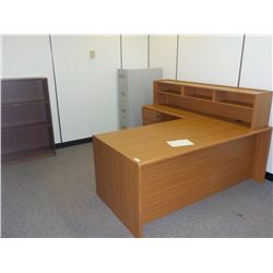 CONTENTS OF ROOM. L SHAPE DESK 4 DWR LAT FILE CABINET, FILE CABINET, BOOKCASE, ETC