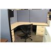 Image 2 : TAYCO PANEL LINK 7' X 8' MAPLE AND BLUE CORNER WORKSTATION WITH OVERHEAD AND STORAGE