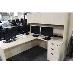 MAPLE L-SHAPE EXECUTIVE DESK WITH HUTCH